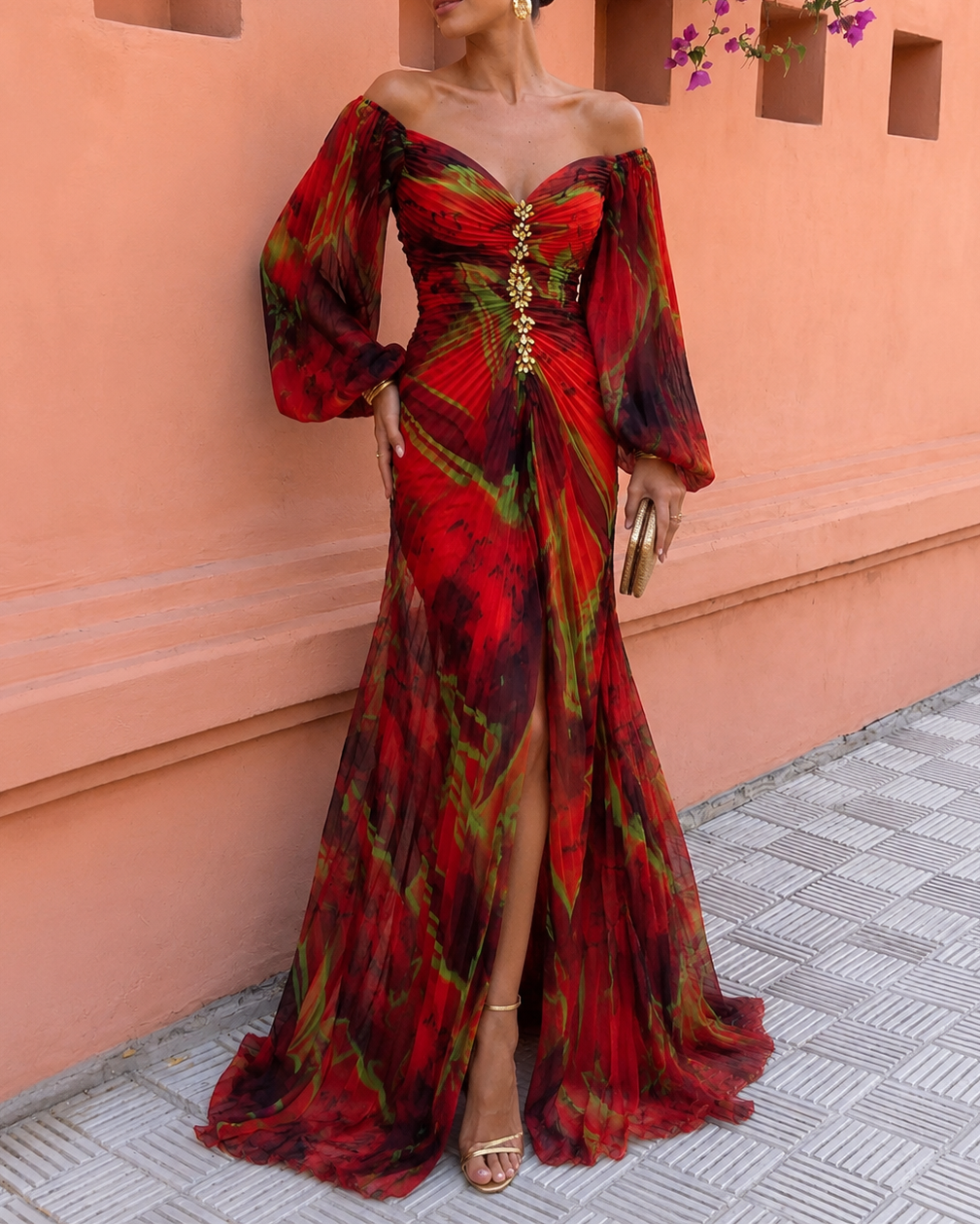 Avalora - Vestido largo elegante con estampado floral