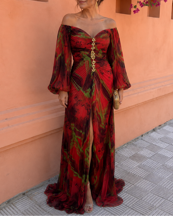 Avalora - Vestido largo elegante con estampado floral
