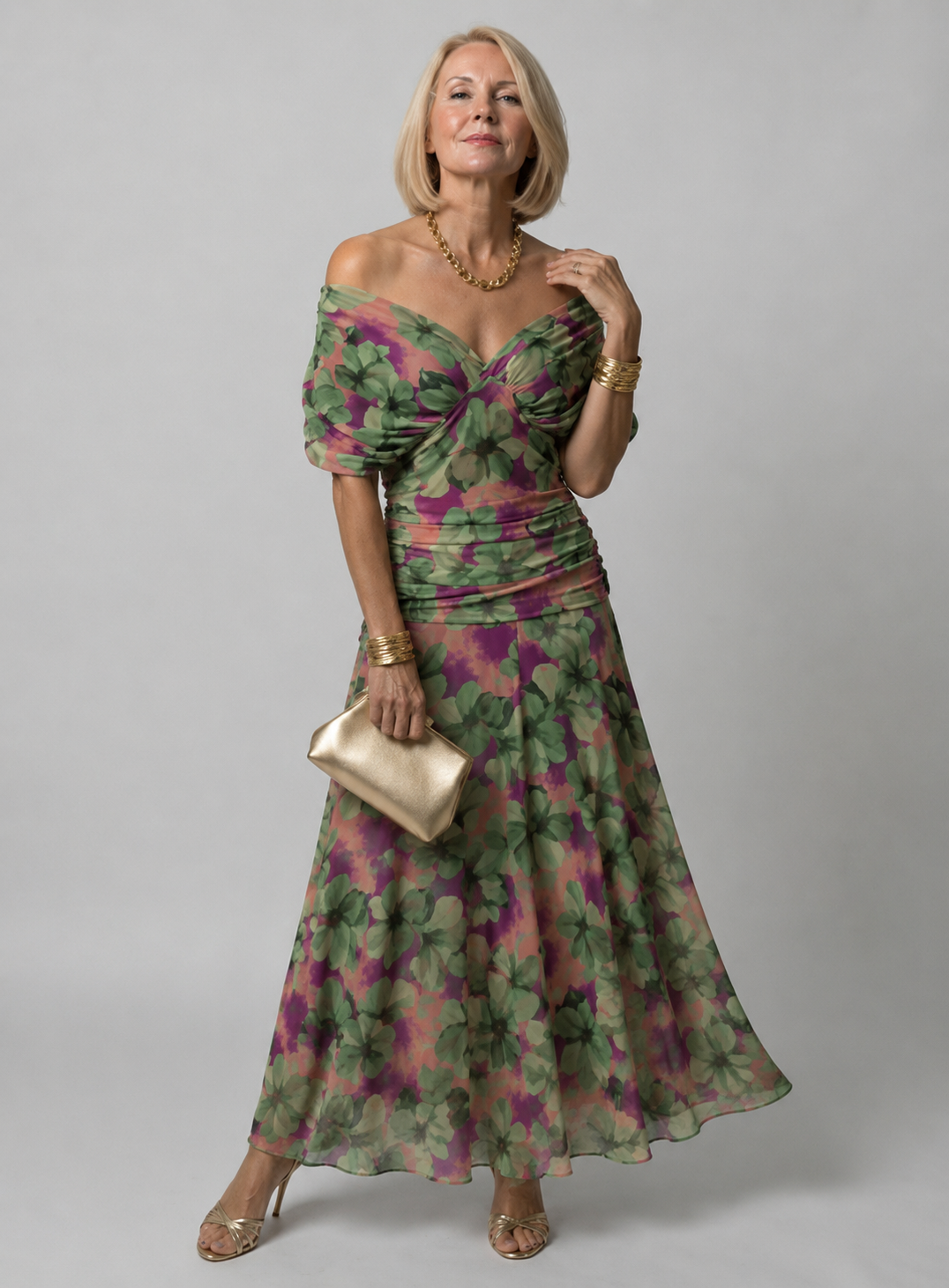 Galatea - Vestido midi ligero con escote Bardot