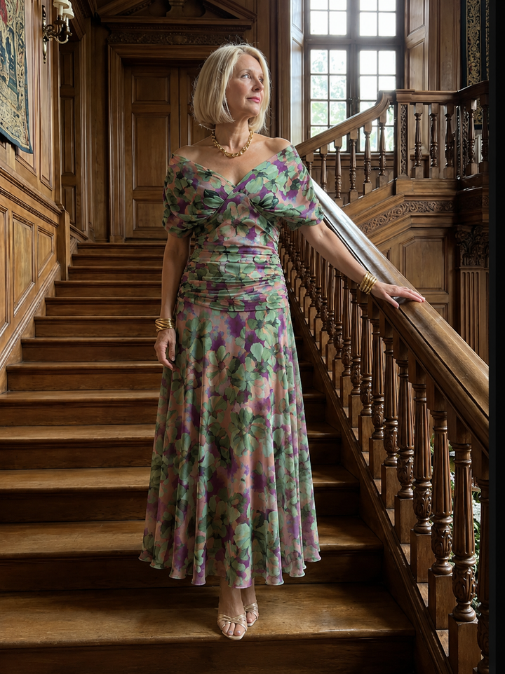 Galatea - Vestido midi ligero con escote Bardot
