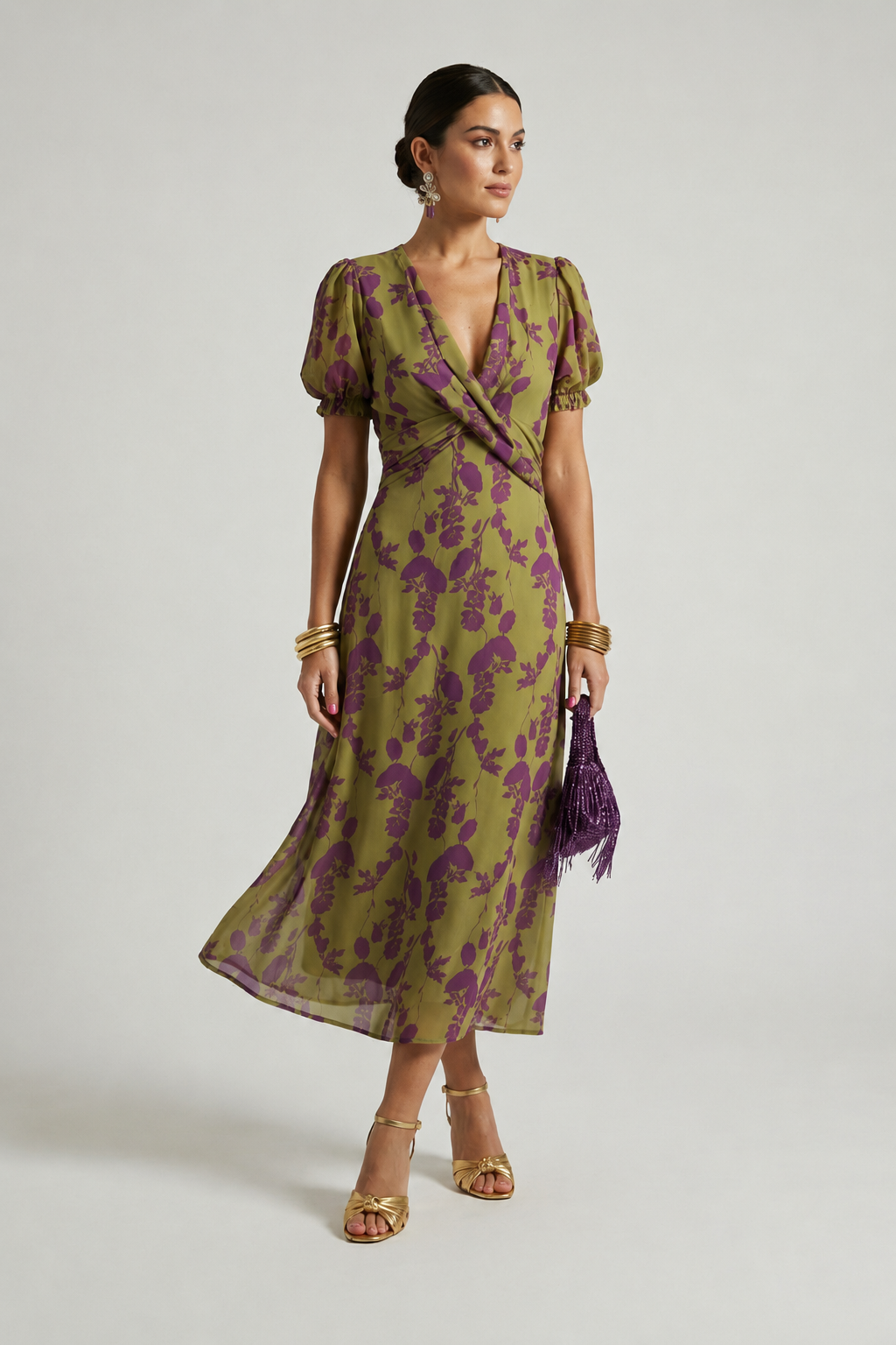 Odetta - Vestido midi floral de tacto suave