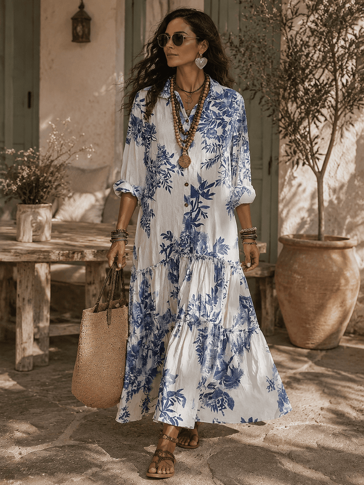 Thealise - Vestido largo ligero con estampado floral y botones