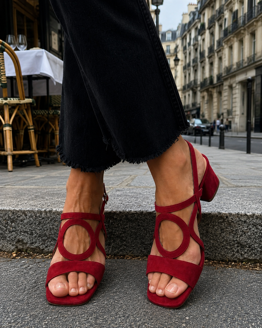 Florette - Sandalias de tacón ancho con tiras caladas