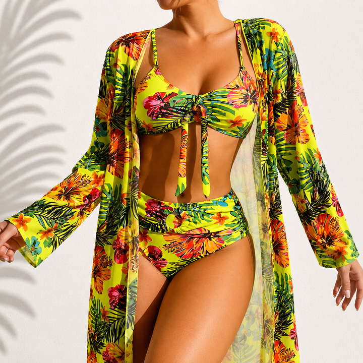 Brialise - Conjunto de bikini de talle alto y kimono