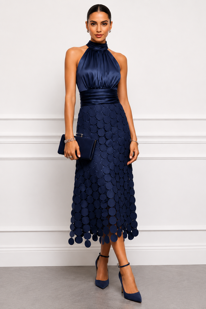Amabel - Vestido midi con cuello halter de lujo
