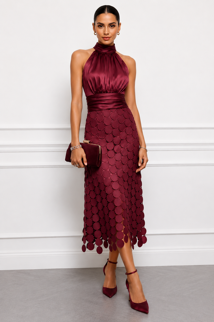 Amabel - Vestido midi con cuello halter de lujo