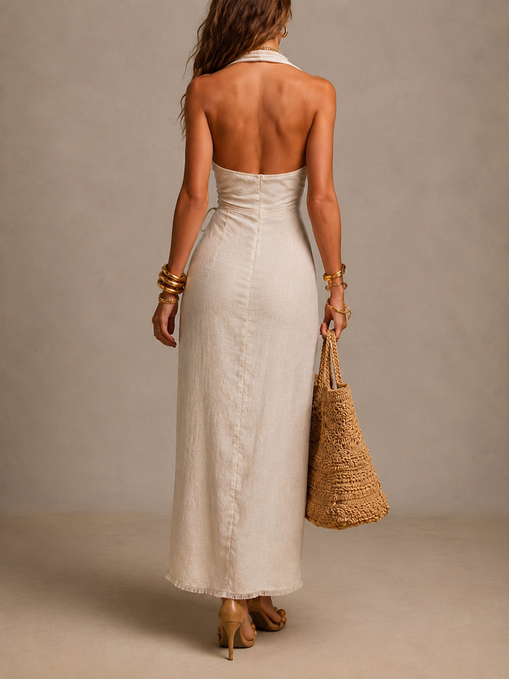 Aeloria - Vestido midi cruzado de lino premium