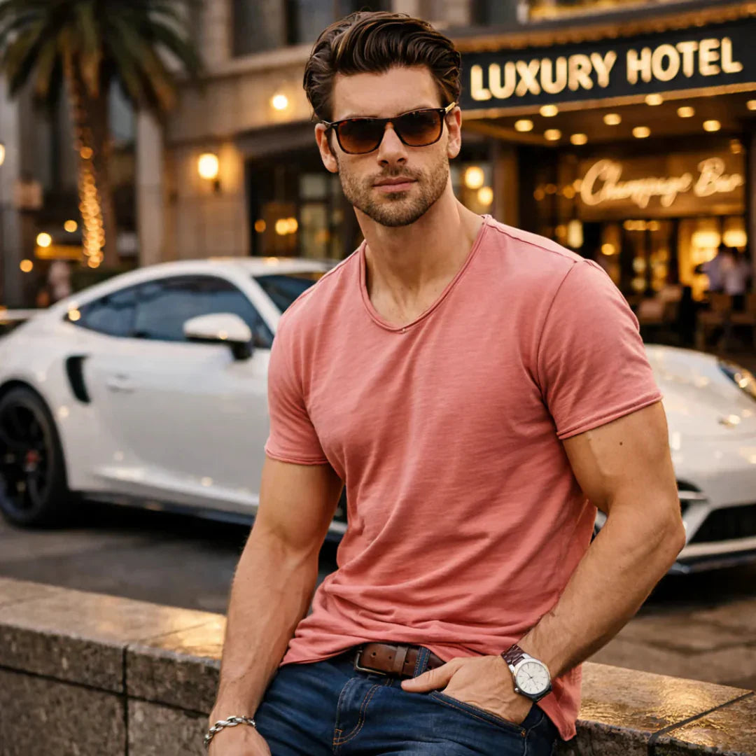 Jackson - Camiseta de tacto suave con cuello de pico