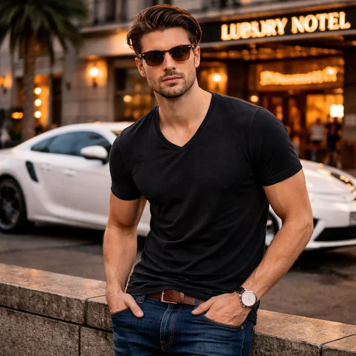 Jackson - Camiseta de tacto suave con cuello de pico