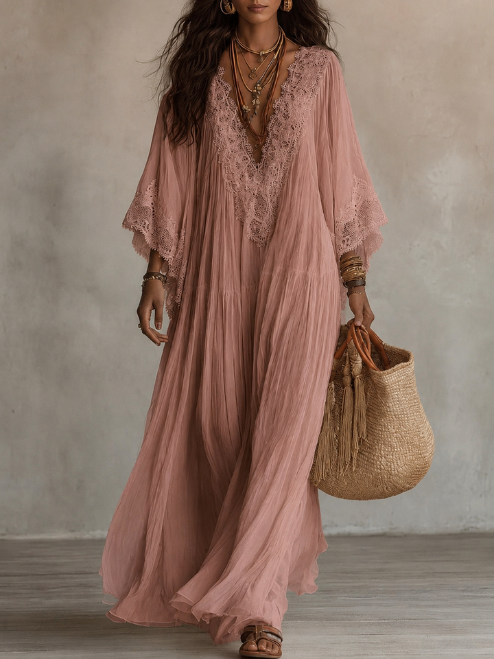 Aerinne - Vestido largo plisado vaporoso