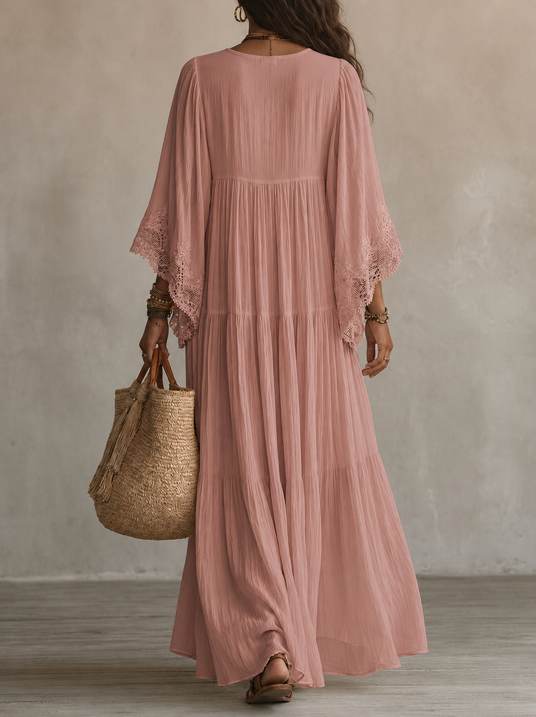 Aerinne - Vestido largo plisado vaporoso