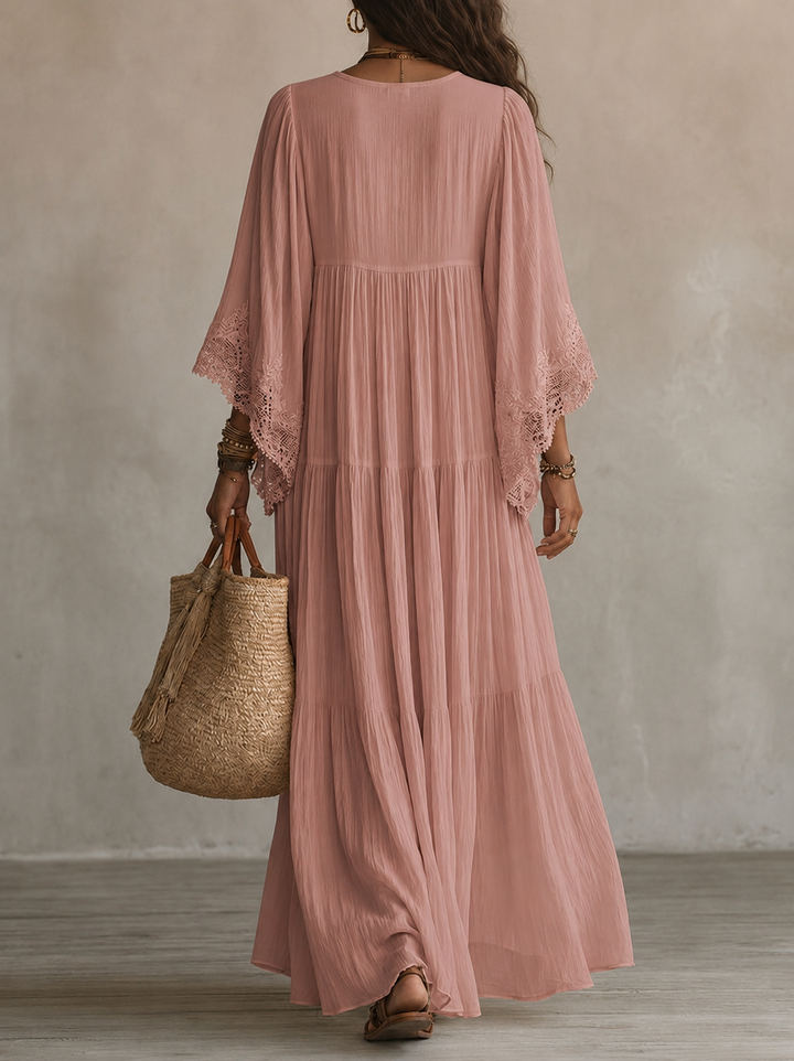 Aerinne - Vestido largo plisado vaporoso
