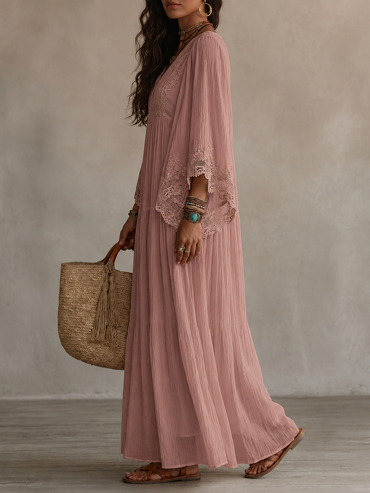 Aerinne - Vestido largo plisado vaporoso