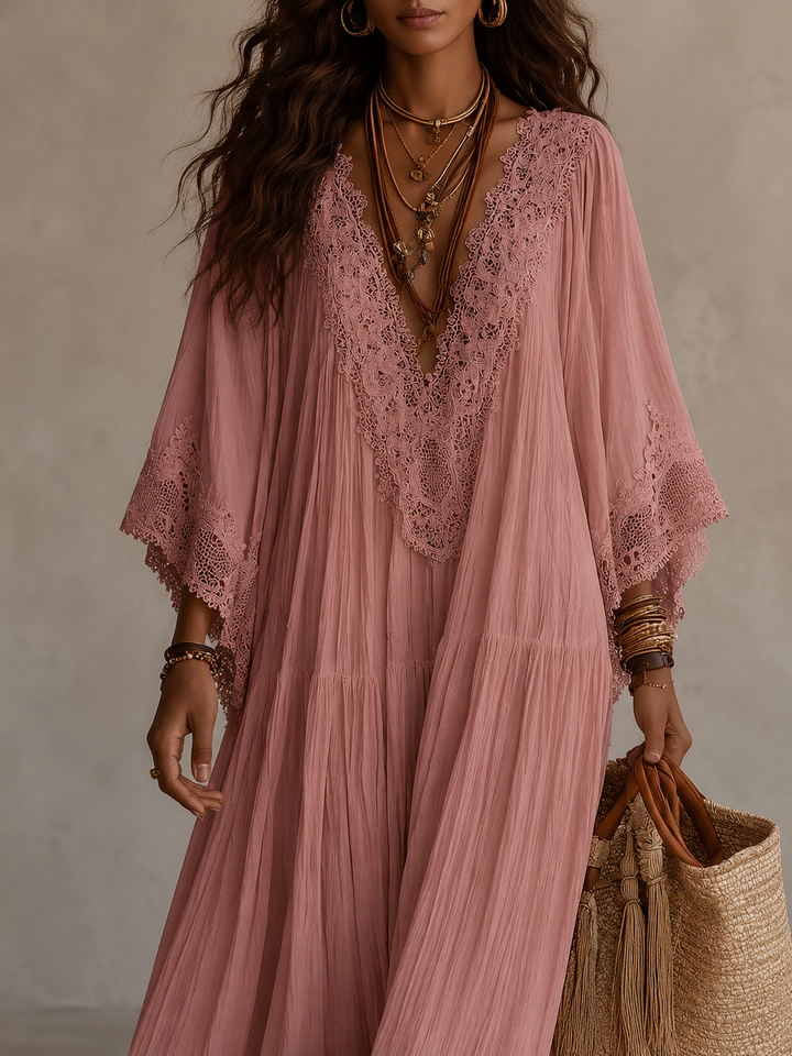 Aerinne - Vestido largo plisado vaporoso