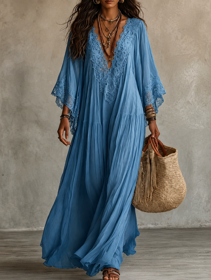 Aerinne - Vestido largo plisado vaporoso