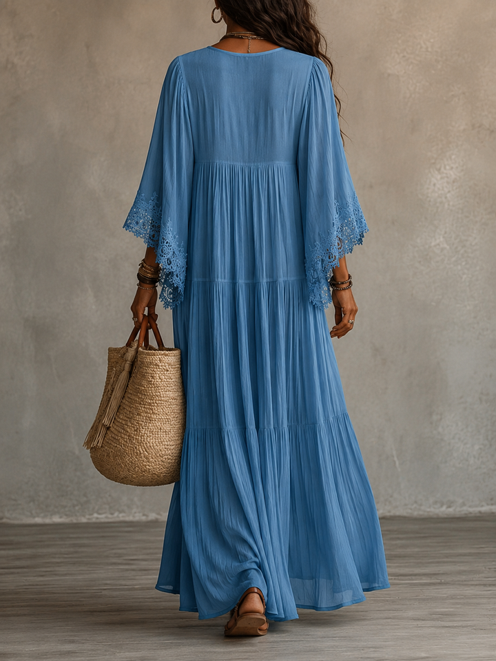 Aerinne - Vestido largo plisado vaporoso