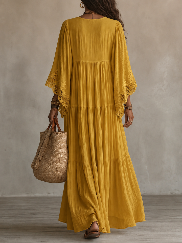 Aerinne - Vestido largo plisado vaporoso