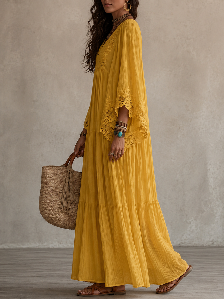 Aerinne - Vestido largo plisado vaporoso