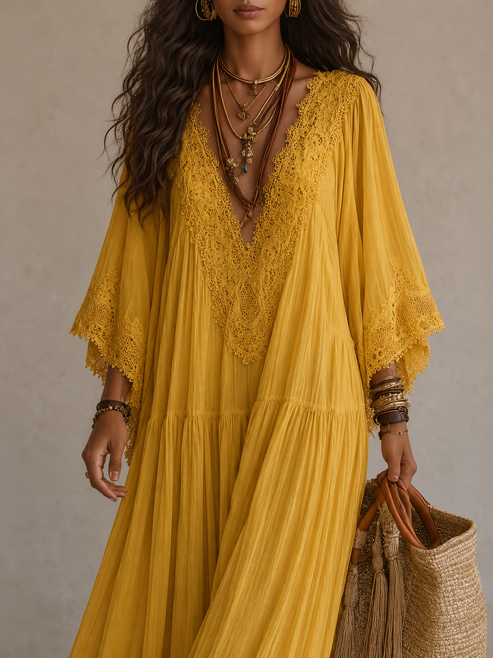Aerinne - Vestido largo plisado vaporoso