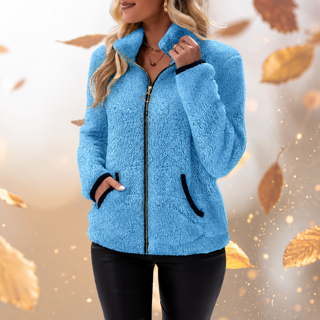 Adria - Chaqueta de forro polar tipo borreguito con cuello alto
