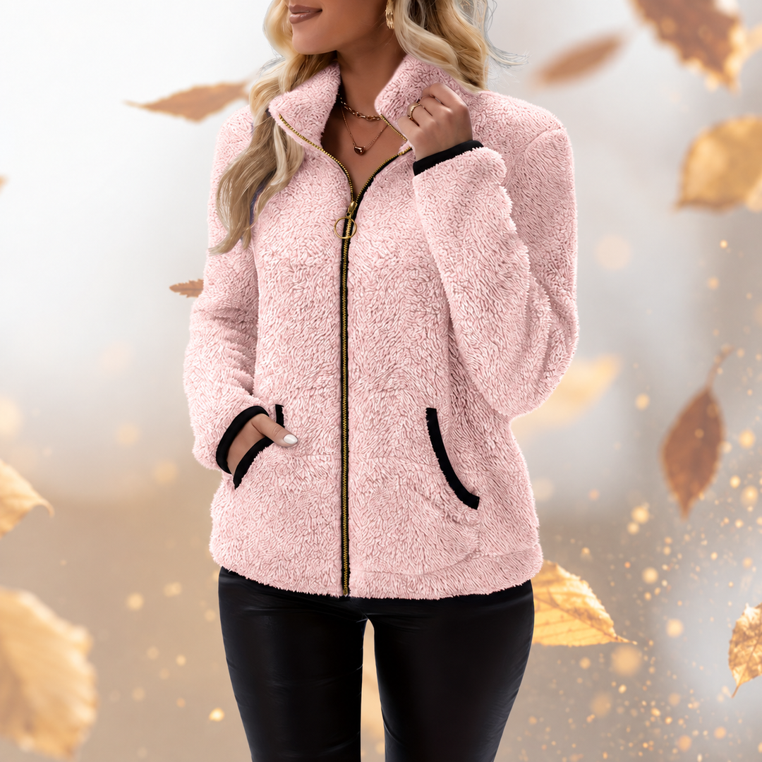 Adria - Chaqueta de forro polar tipo borreguito con cuello alto