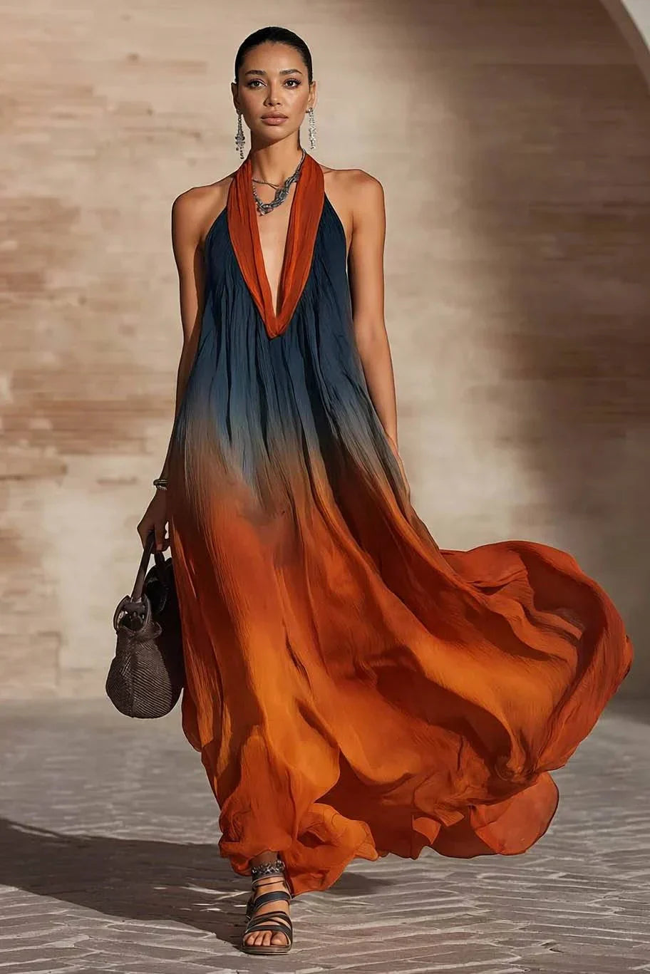 Calissa - Vestido maxi de escote halter y tacto suave