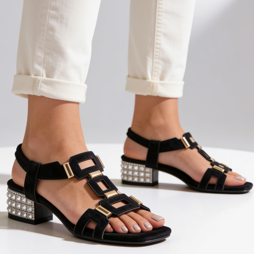 Marcella - Sandalias de tacón ancho con cristales