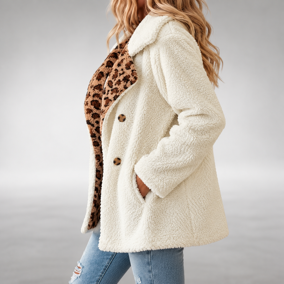 Aerona - Abrigo teddy con estampado de leopardo y tacto suave