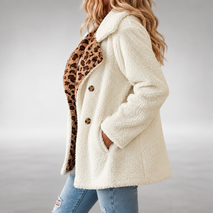 Aerona - Abrigo teddy con estampado de leopardo y tacto suave
