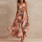 Alisa - Vestido largo de un hombro con estampado floral