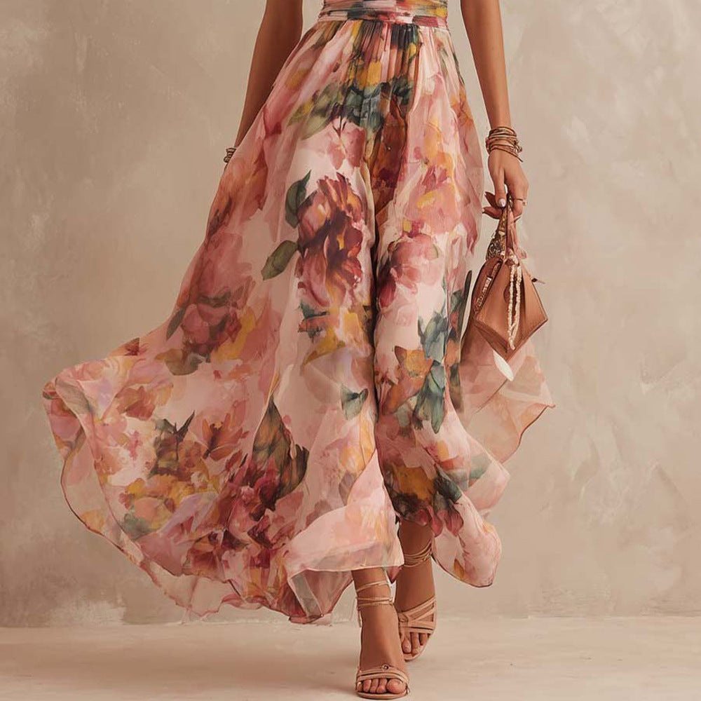 Alisa - Vestido largo de un hombro con estampado floral