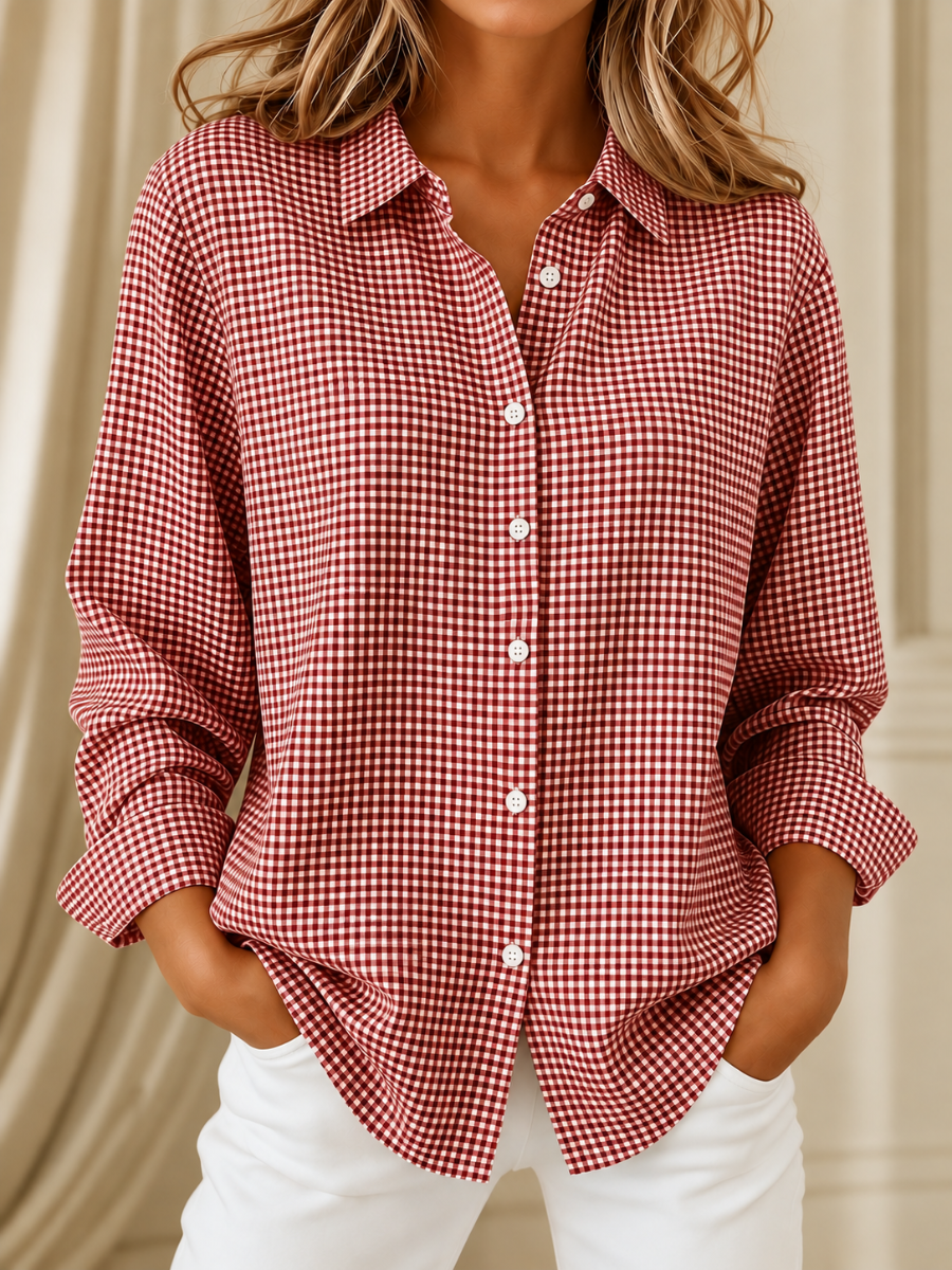 Imani - Blusa clásica de cuadros de manga larga