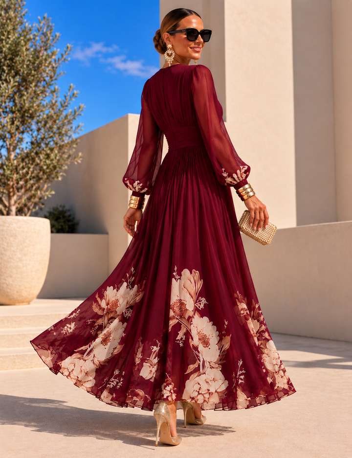 Pirelle - Vestido largo floral con cintura marcada