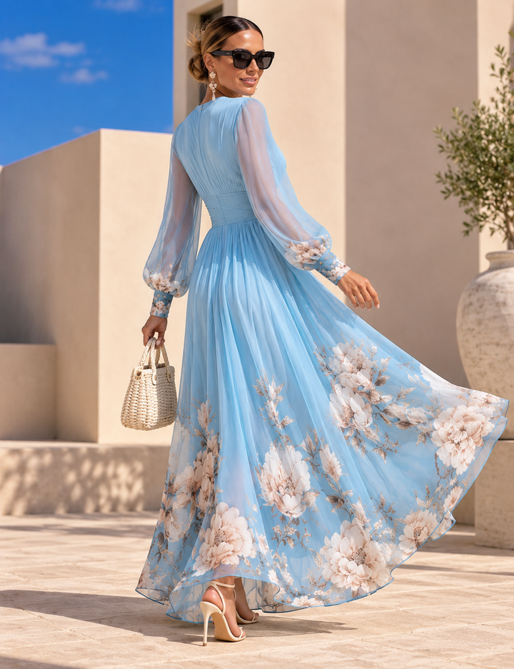 Pirelle - Vestido largo floral con cintura marcada