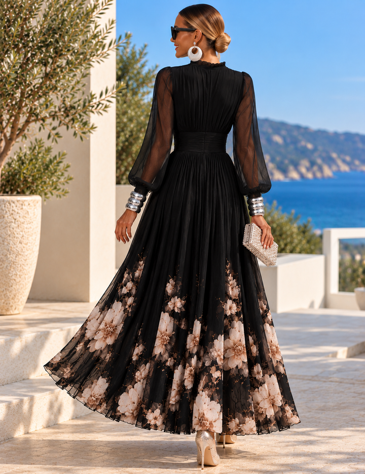 Pirelle - Vestido largo floral con cintura marcada