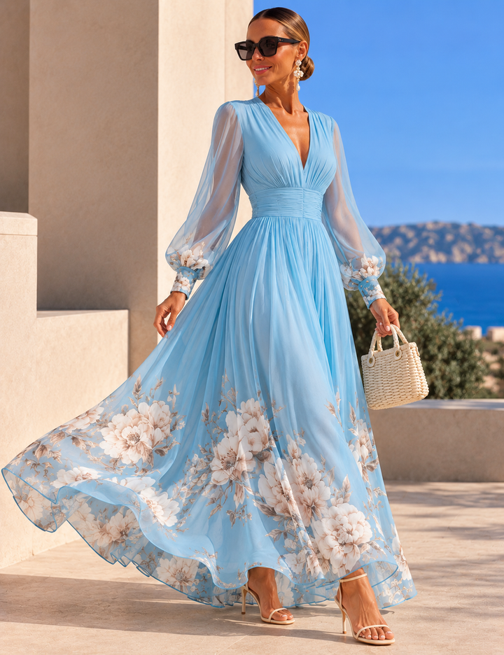 Pirelle - Vestido largo floral con cintura marcada