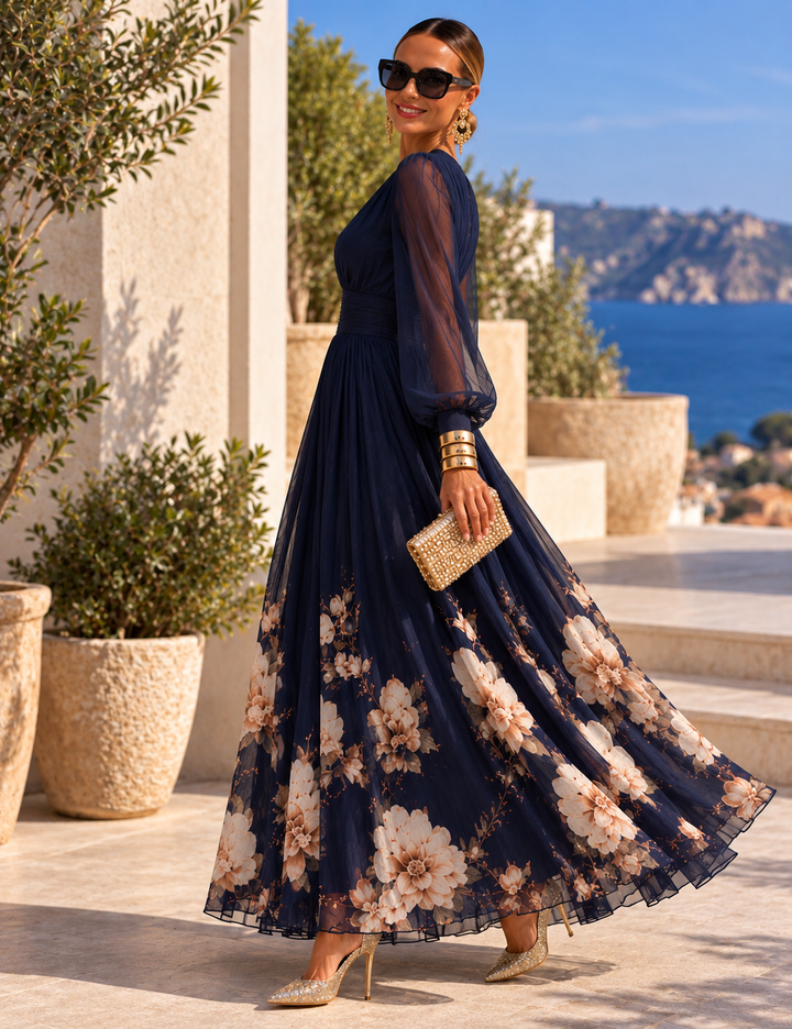 Pirelle - Vestido largo floral con cintura marcada