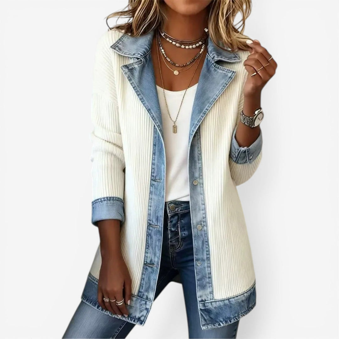 Juliette - Cárdigan de canalé con detalles en denim