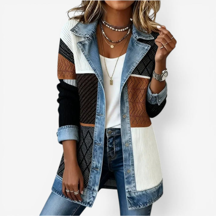 Juliette - Cárdigan de canalé con detalles en denim