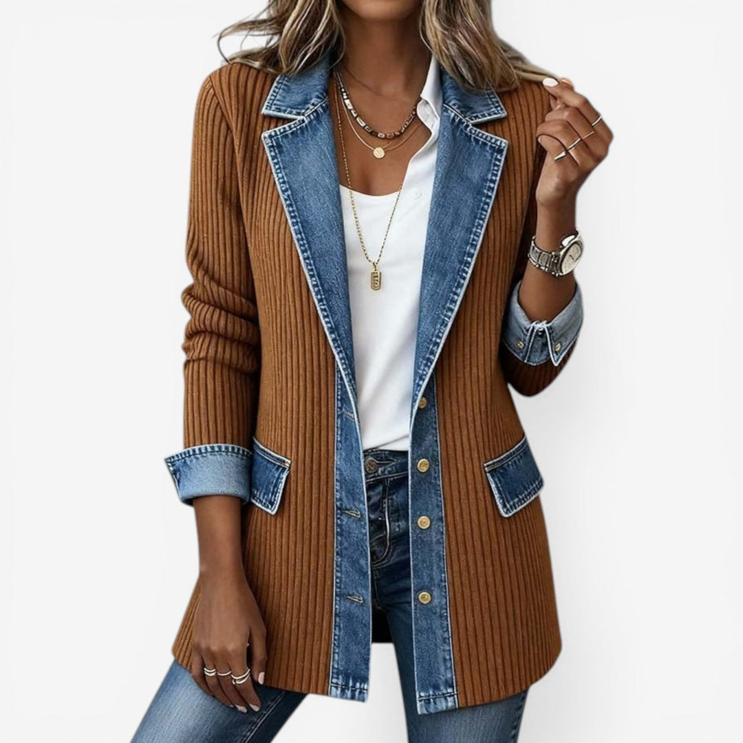 Juliette - Cárdigan de canalé con detalles en denim