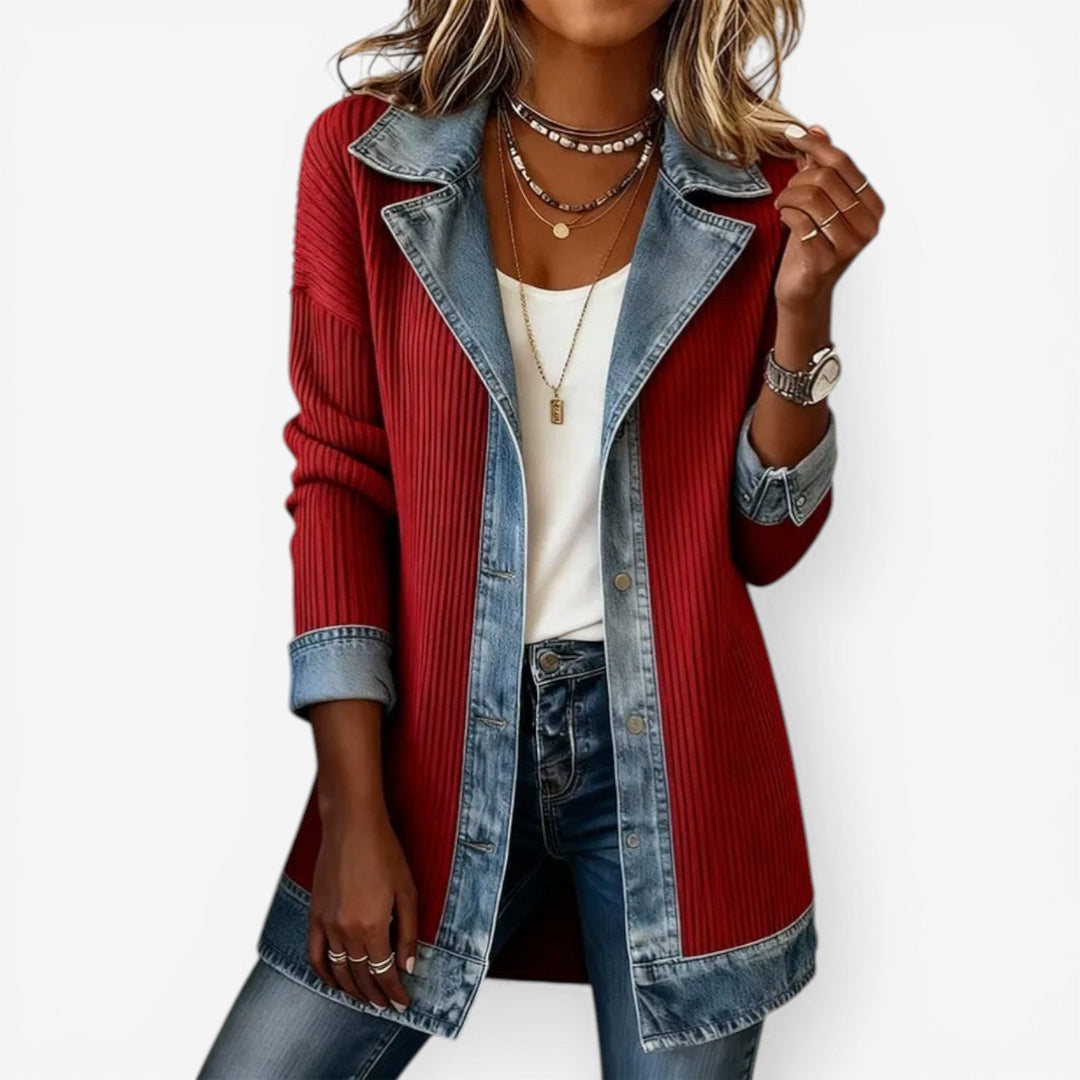 Juliette - Cárdigan de canalé con detalles en denim