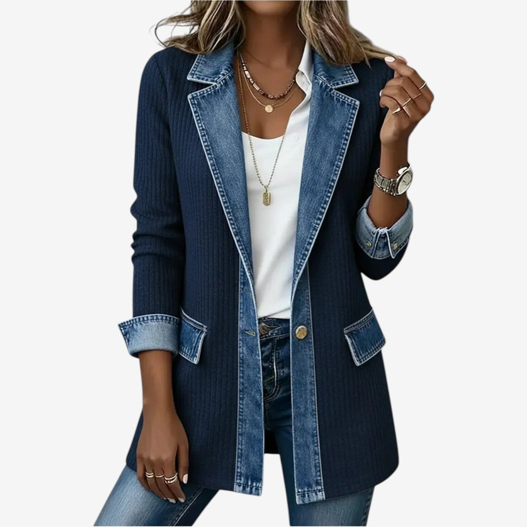 Juliette - Cárdigan de canalé con detalles en denim