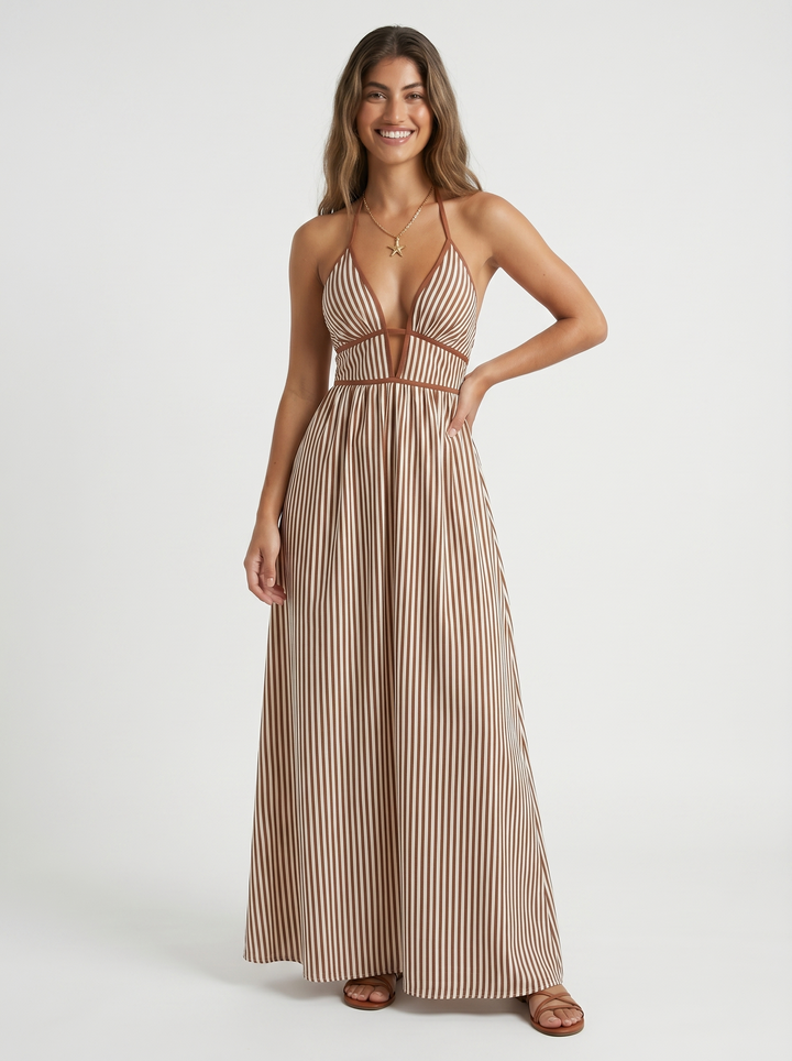 Lilliet - Vestido largo escultural con escote halter