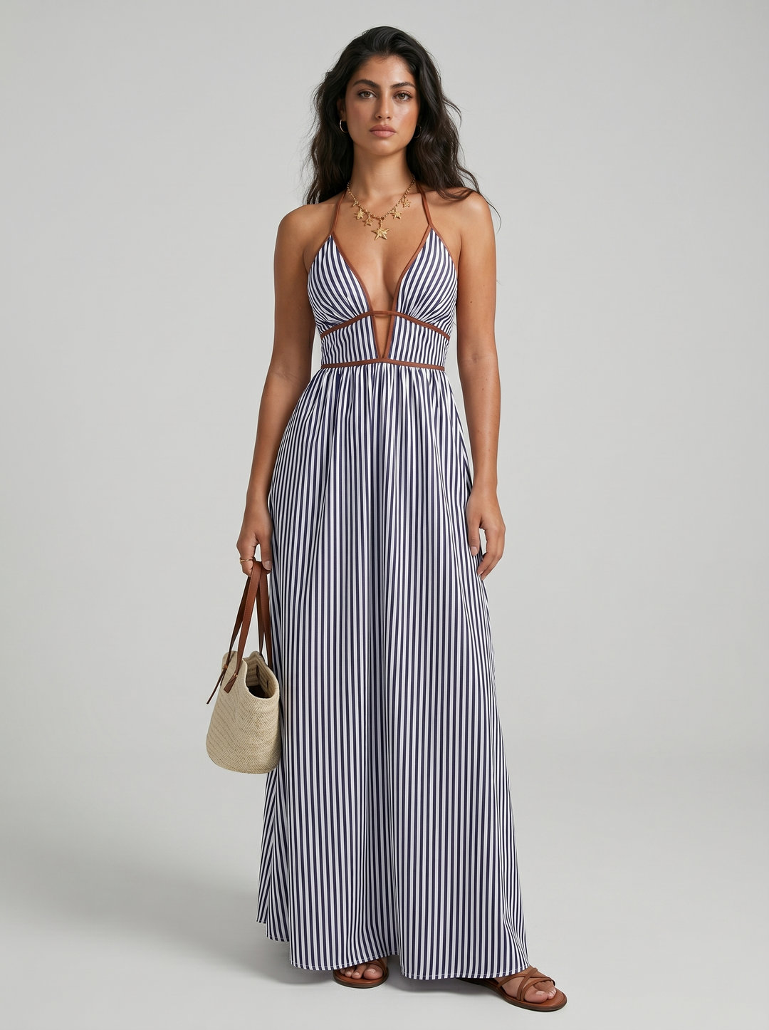 Lilliet - Vestido largo escultural con escote halter