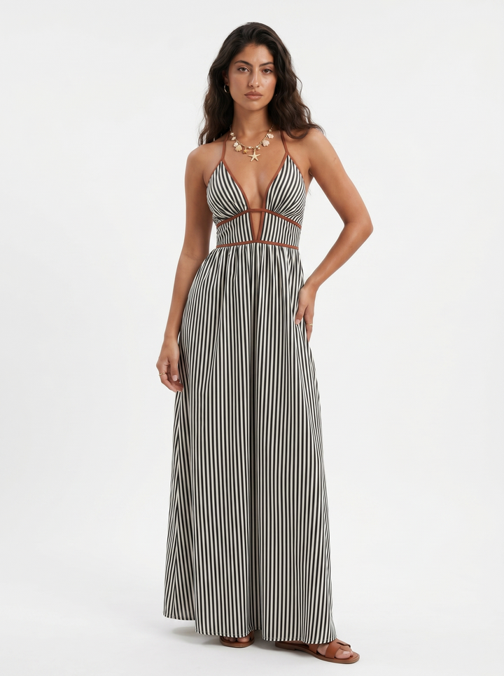 Lilliet - Vestido largo escultural con escote halter