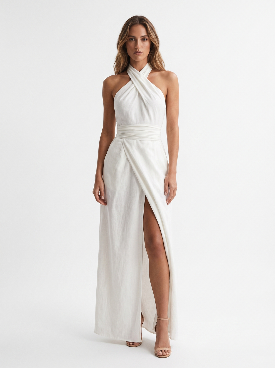 Novalyn - Vestido de noche escultural con cuello halter