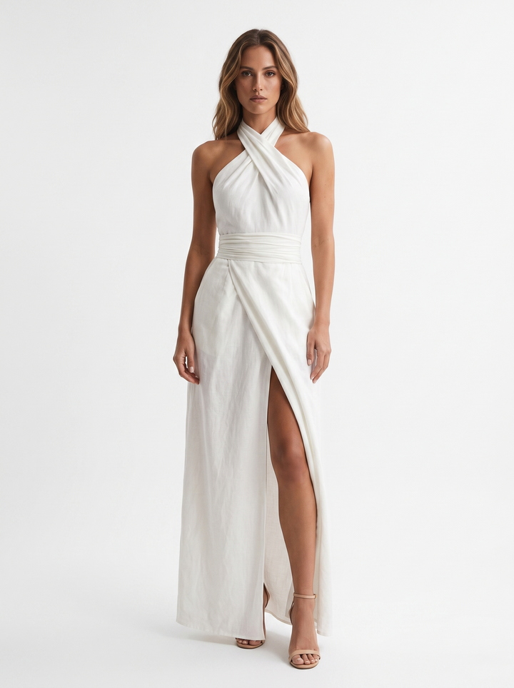Novalyn - Vestido de noche escultural con cuello halter