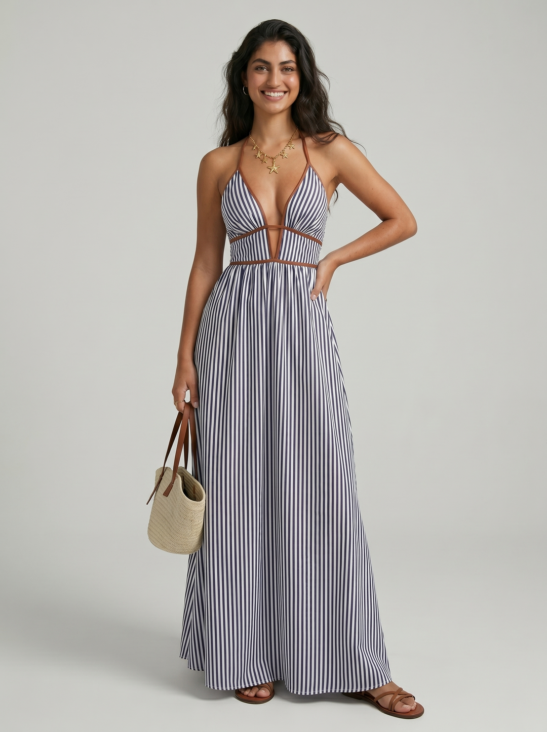 Lilliet - Vestido largo escultural con escote halter