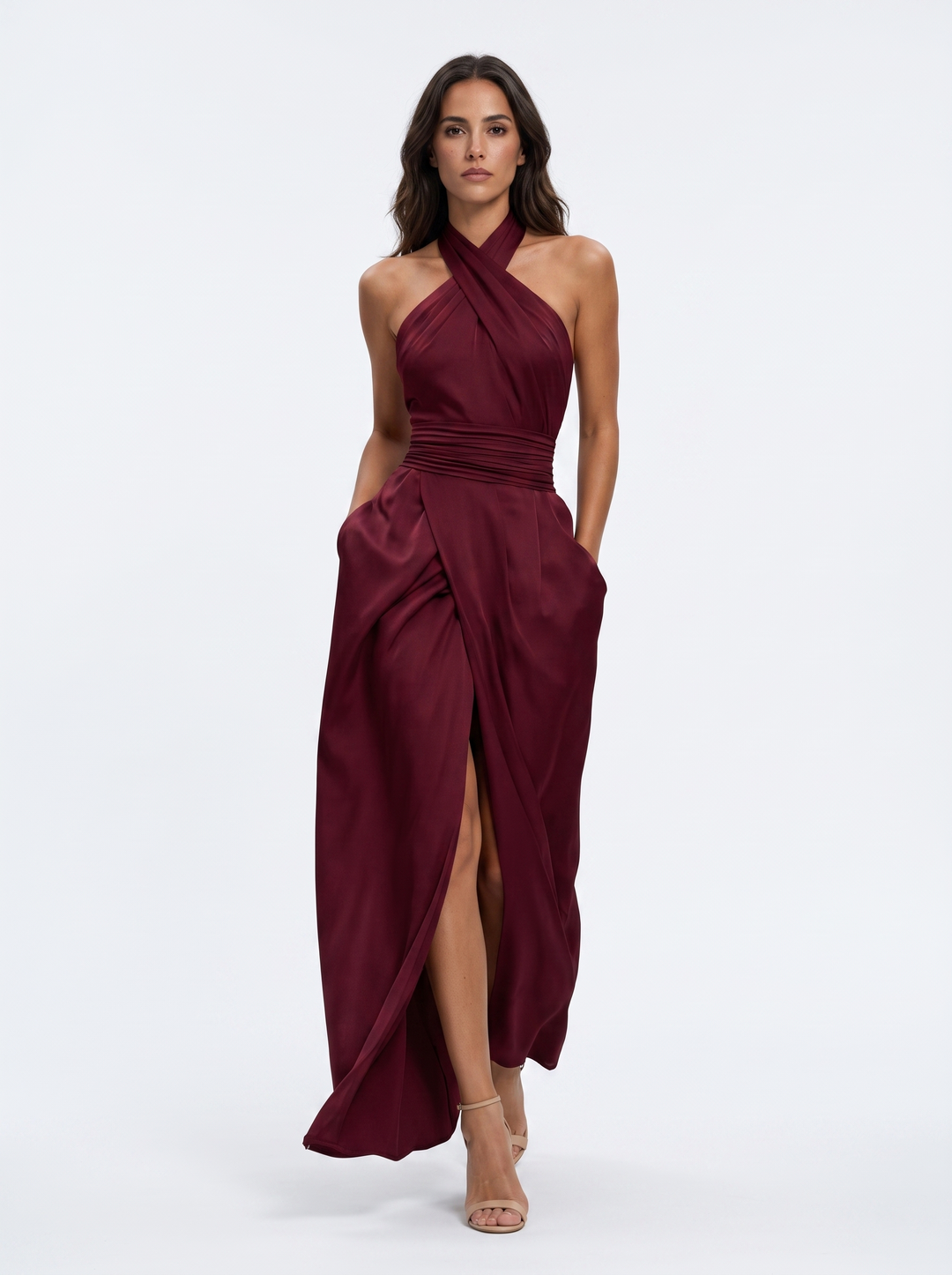 Novalyn - Vestido de noche escultural con cuello halter