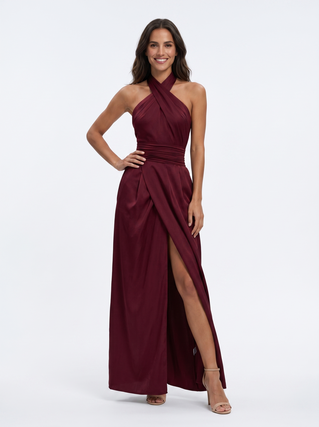 Novalyn - Vestido de noche escultural con cuello halter